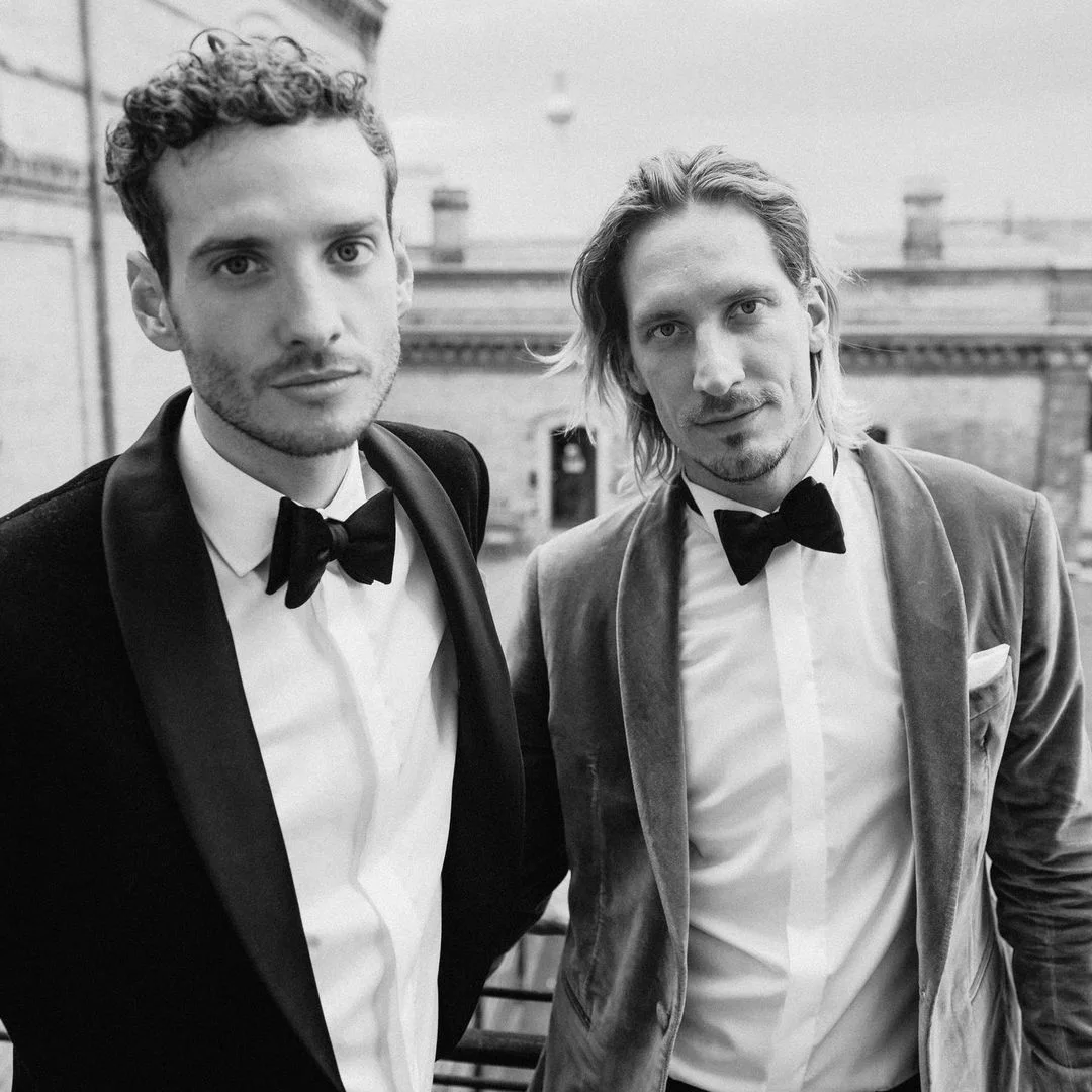 Black and white portrait of Shaun and Hendrik in Berlin