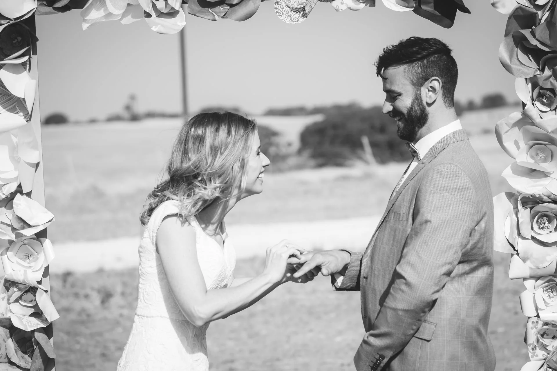 Ring exchange at an outdoor ceremony